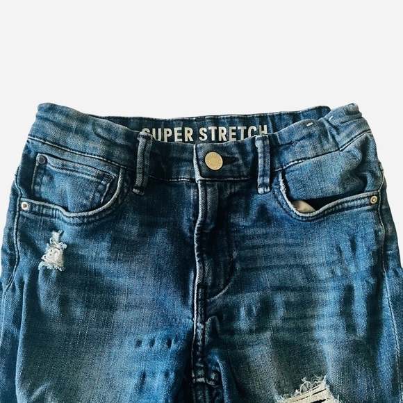 H & M super stretched distressed denim shorts blue pockets zipper snap Boys 7 - Picture 6 of 15